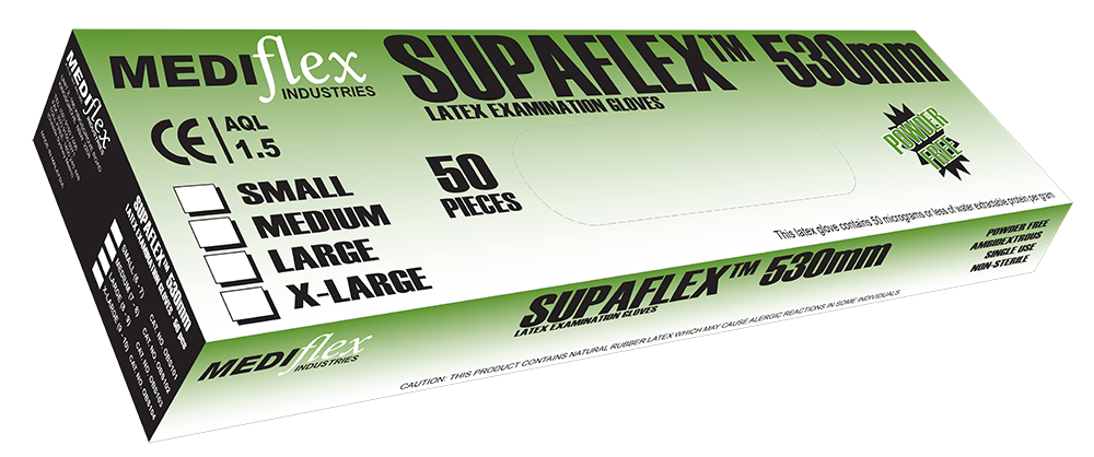 Supaflex Powder Free Latex Gauntlet Gloves - Medium - Mediflex Industries
